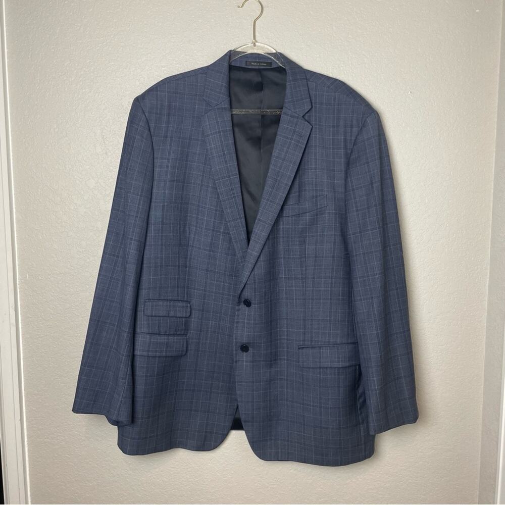 CALVIN KLEIN Men's Navy Blue Plaid Blazer Double Pocket on Front Size 50L